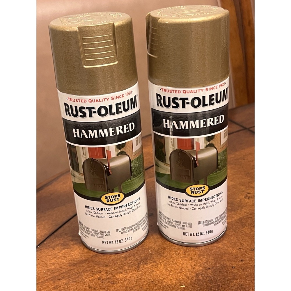 Lot Of 2 Rust-Oleum 7210 Stops Rust Hammered Gold Spray Paint 12 oz New